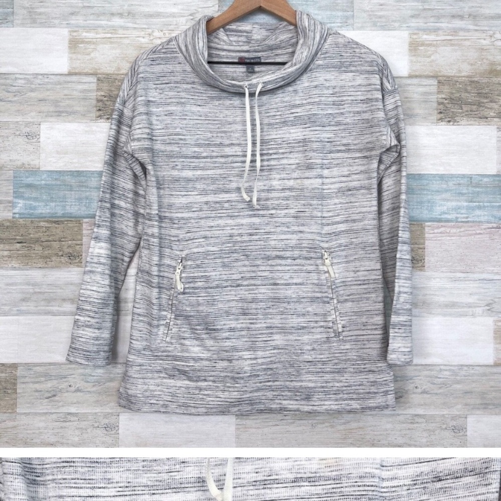 Talbots Size Small Petite SP Cowl Neck Heather Gray Pullover Casual Beach Sporty